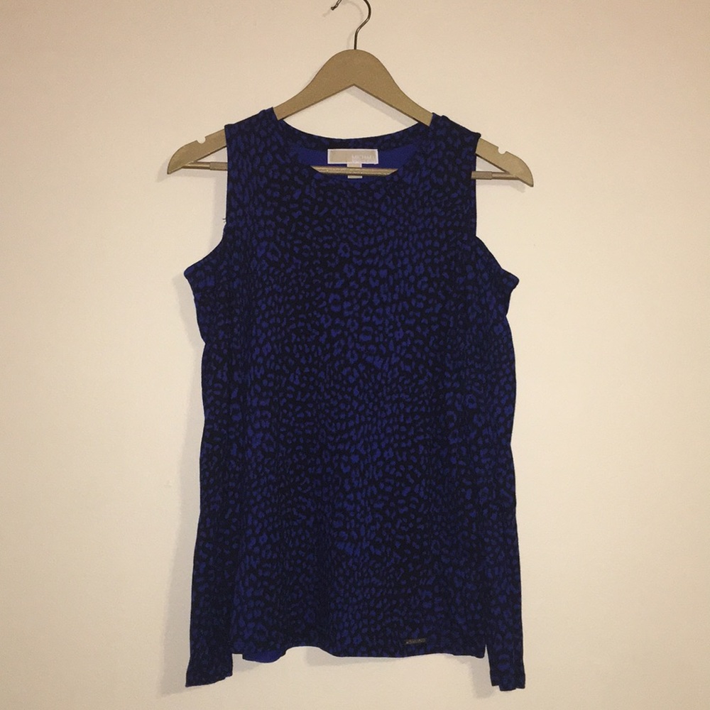Micheal Kors Blue Animal Print Cold Shoulder Top